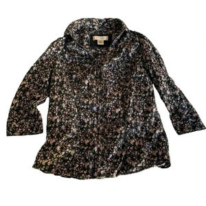 Arizona women's size medium black with purple floral button down long sleeve